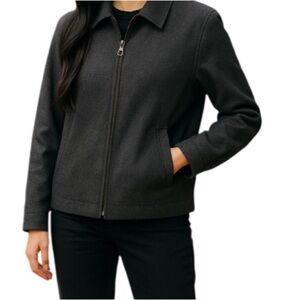 VINTAGE 90’s Roots Wool Blend Grey Zip Up Jacket Boxy Fit Lined Pockets Size 10